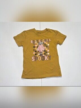 Kids "Boot Scootin' Spooky" Mustard Graphic T-Shirt Small